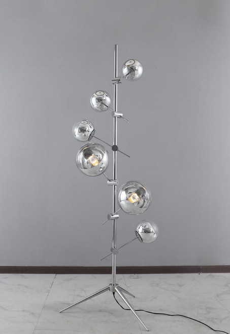 Lysander: Modern Glass Ball Floor Lamp - Bubble Glass Floor Lamp - Silver Floor Lamps For Living Room