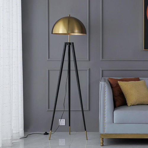 New York Black And Gold Dome Floor Lamp - Brass Dome Floor Lamp - Black And Gold Tripod Floor Lamp 