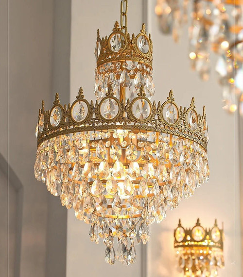 Lilita: Vintage Gold Crystal Chandelier - Small Brass Crystal Chandelier - Small Crystal Chandelier For Bedroom