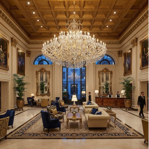 Indulge in luxury with our Huge Expensive Crystal Chandelier, a beacon of opulence and refinement. Meticulously crafted with precision-cut crystals, this extravagant centerpiece captivates with its grandeur and lavish detailing. Its colossal size commands attention, making it an exquisite addition to grand spaces. The play of light through the crystals creates a dazzling spectacle, elevating any room into a realm of sophistication. This chandelier is more than a mere lighting fixture; it's a statement of unparalleled luxury, a symbol of timeless elegance that transforms spaces into opulent showcases. Illuminate your surroundings with the epitome of extravagance and style.