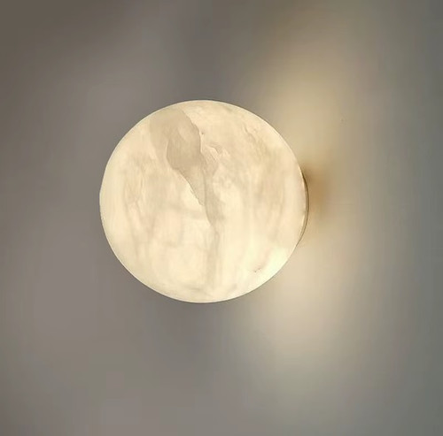 Tomaso: Natural Marble Wall Lamp Round - Nordic Minimalist Light Luxury - Simple Bedroom Bedside Living Room - Brass Wall Light