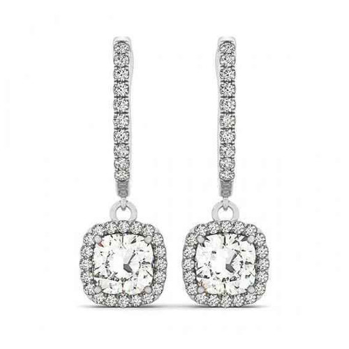 Vancouver: Luxury Diamond Dangle Earrings .2.50ct Cushion and Round Brilliant Diamonds