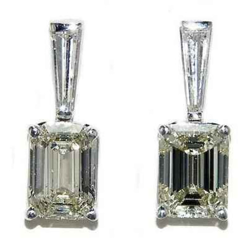 Madrid: Exquisite Diamond Drop Earrings .5ct Emerald & Baguette Cut Diamonds