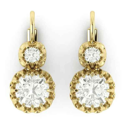 Isabella: Cushion Cut Diamond Leverback Earrings .Exquisite Drop Design