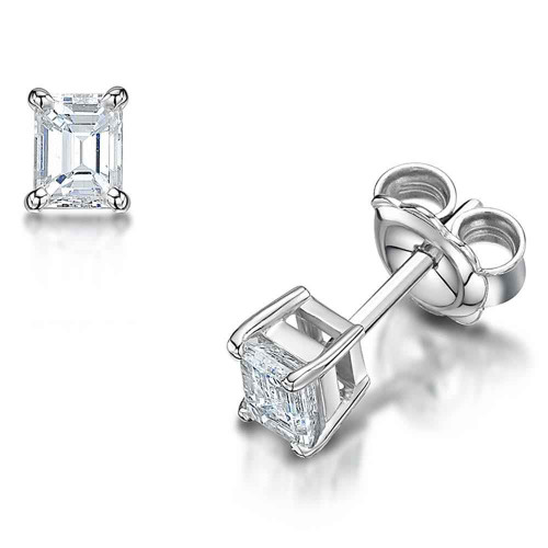Madrid: Exquisite Emerald .Cut Diamond Stud Earrings
