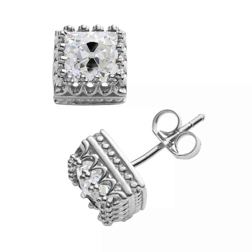 Vienna: Vintage Cushion Cut Diamond Studs .6ct Old Mine Cut Diamonds