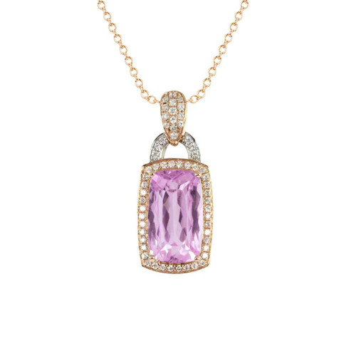 Isabella: Exquisite Kunzite & Diamond Pendant .17ct Cushion Cut Kunzite