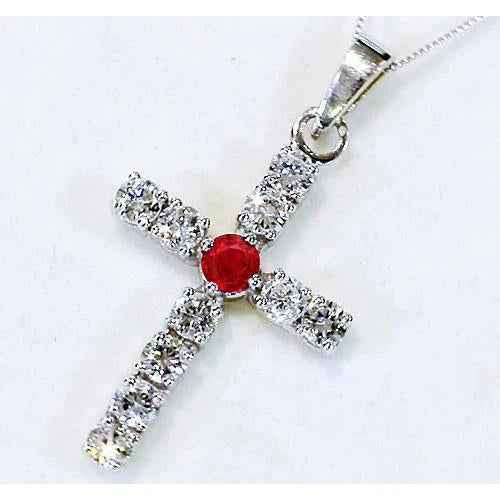 luxury ruby and diamond pendant, 3.25 carat gemstone cross, VS1 diamond cross necklace, F color diamond pendant, AAA quality ruby jewelry, natural earth-mined gemstones, fine jewelry white gold cross, 14K white gold pendant, investment-grade ruby and diamond, collector’s gemstone pendant, bespoke gemstone cross necklace, high jewelry ruby pendant, sophisticated diamond and ruby piece, prestigious religious jewelry, artisan-crafted gemstone pendant