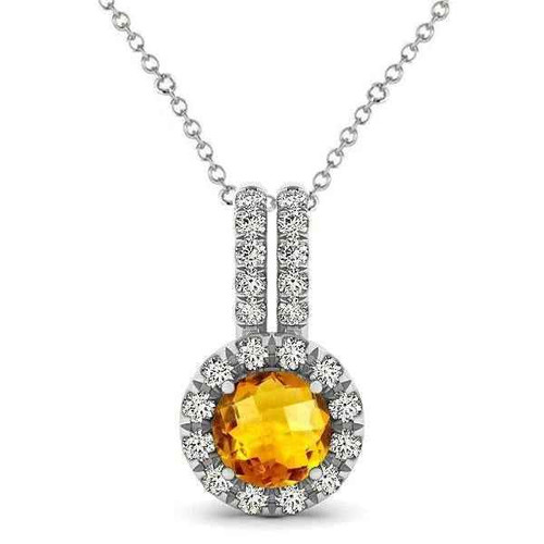 Madrid: Statement Citrine & Diamond Pendant Necklace .12.00ct Round Cut Citrine