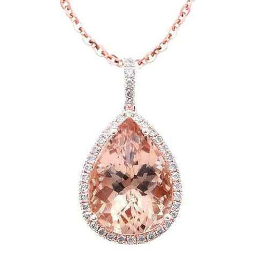 Vienna: Exquisite Morganite And Diamond Pendant .22.50ct Pear Morganite