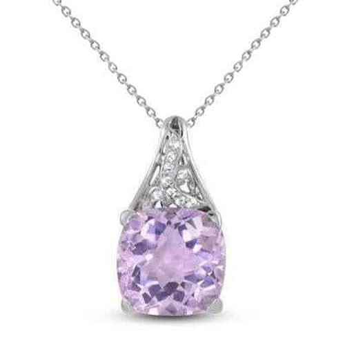 Isabella: Exquisite Kunzite & Diamond Pendant Necklace .15.35ct Cushion Cut Kunzite