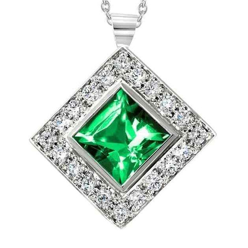 Isabella: Exquisite Emerald Pendant Necklace .7.75ct Princess Cut Emerald