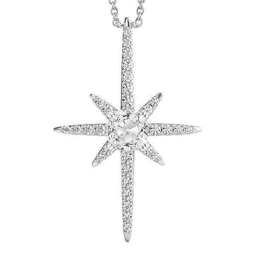 Victoria: Old Miner Diamond Cross Pendant .3.00ct Cushion Cut Diamond