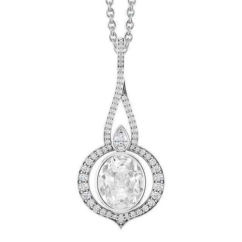 Victoria: Oval Old Mine Cut Diamond Pendant .3.50ct Natural Diamond