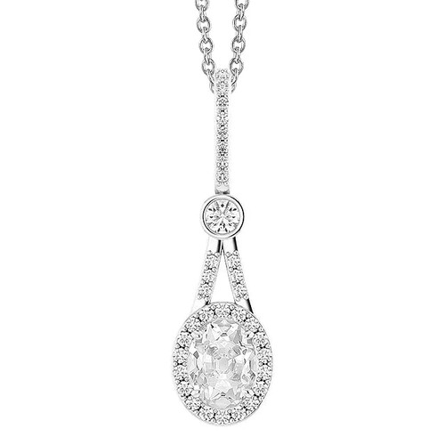 Victoria: Heirloom Diamond Halo Pendant .3ct Oval & Round Old Cut Diamonds