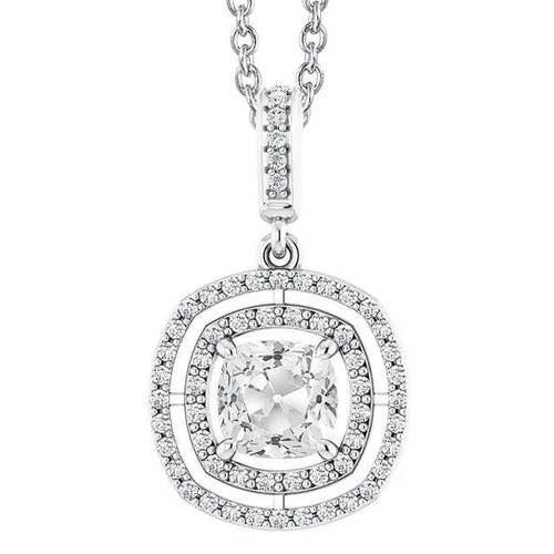 Victoria: Old Miner Diamond Halo Pendant .4.00ct Cushion