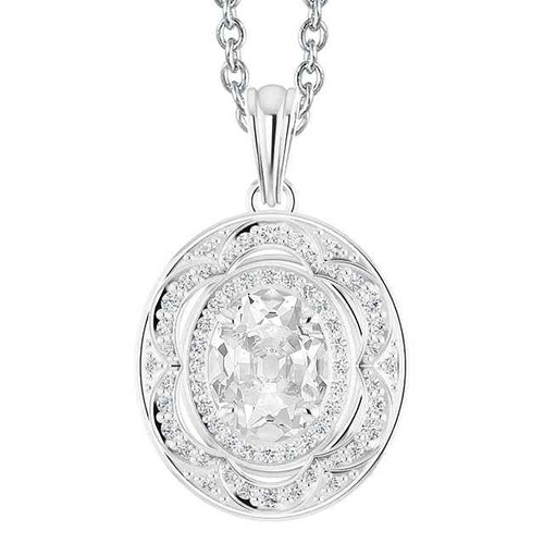 Madrid: Exquisite Halo Pendant With Old Mine Cut Diamond .5ct Oval Diamond