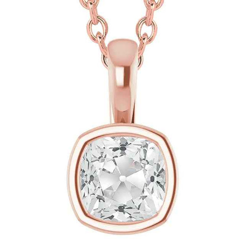 Madrid: Bespoke Diamond Pendant With Antique Charm .5ct Cushion Old Cut Diamond