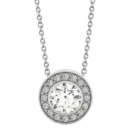 Isabella: Exquisite Milgrain Diamond Pendant .2.00ct Round Brilliant Diamond