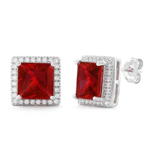 Madrid: Princess .Cut Ruby & Diamond Stud Earrings