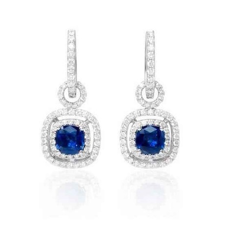 Isabella: Ceylon Sapphire And Diamond Dangle Earrings .3.50ct Cushion Cut Sapphires