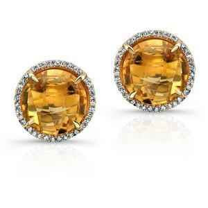 Diana: Radiant Citrine & Diamond Studs .38.60ct Round Citrine