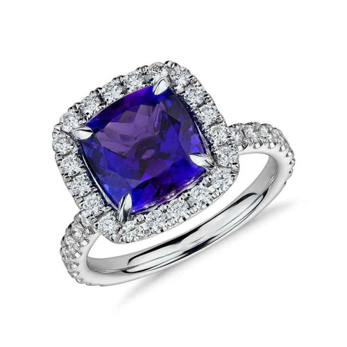 Diana: Regal Tanzanite & Diamond Wedding Ring .2.25ct Cushion