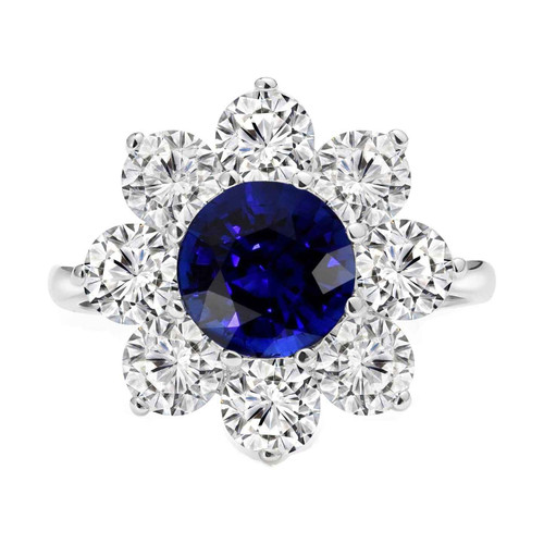 Isabella: Sapphire & Diamond Halo Ring .4.50ct Round Blue Sapphire