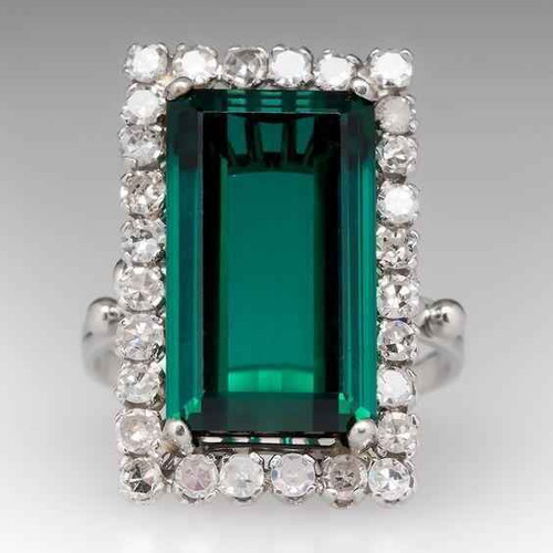 Victoria: Statement Ring With Green Tourmaline & Diamonds .13ct Emerald