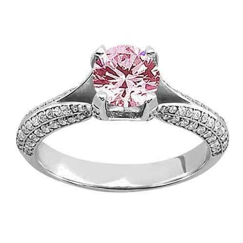 Madrid: Exquisite Pink & White Diamond Engagement Ring .1.51ct Round Brilliant