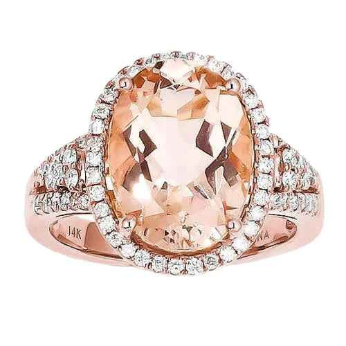 Vienna: Exquisite Morganite Halo Ring .6ct Oval Morganite