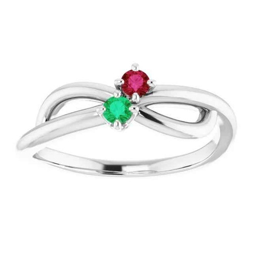 Burma ruby emerald ring, AAA quality ruby jewelry, natural green emerald ring, infinity twist gemstone ring, fine ruby and emerald jewelry, 14K white gold gemstone ring, luxury dual-stone ring, bespoke gemstone jewelry, collector’s ruby emerald ring, handcrafted fine jewelry, investment-grade ruby ring, sophisticated emerald and ruby design, heirloom-quality gemstone ring, exquisite colored gemstone jewelry, high jewelry with natural rubies and emeralds