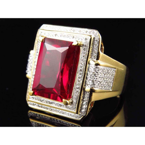 Constantine: Men's Statement Ring With Ruby & Diamonds .13ct Emerald Cut Red Ruby