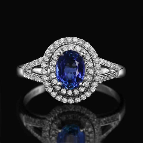 Isabella: Sapphire & Diamond Wedding Ring .2.45ct Oval Blue Sapphire