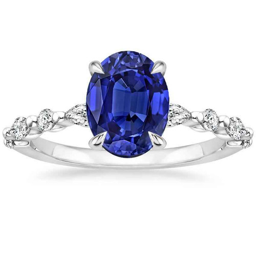 Isabella: Sapphire & Diamond Solitaire Ring .4.00ct Oval Blue Sapphire