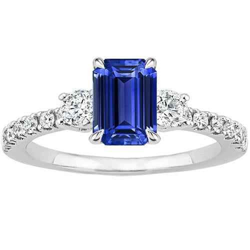 Vienna: Sapphire & Diamond Accent Ring .5ct Emerald Cut Blue Sapphire