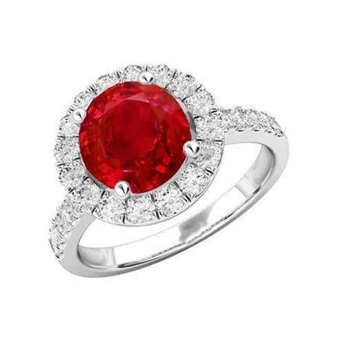 Victoria: Regal Ruby And Diamond Wedding Ring .4.50ct Round Cut Ruby