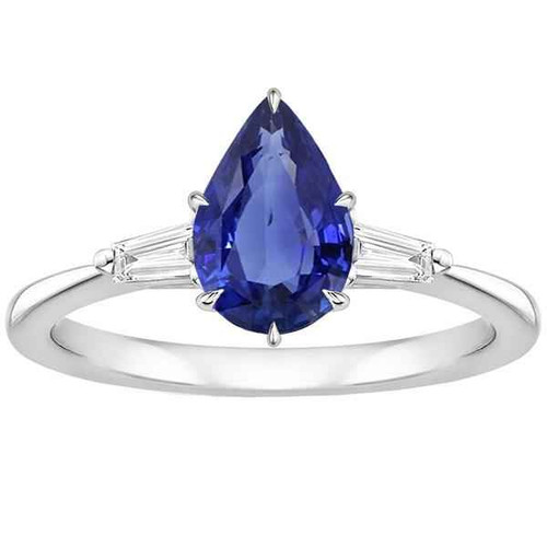 Florence: Exquisite Three .Stone Sapphire & Diamond Ring