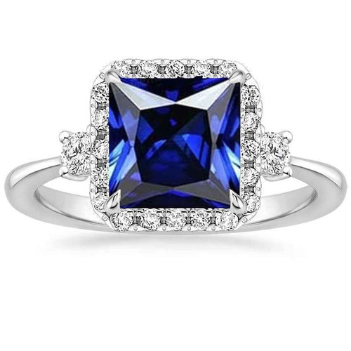 Vienna: Exquisite Halo Sapphire & Diamond Ring .6ct Princess