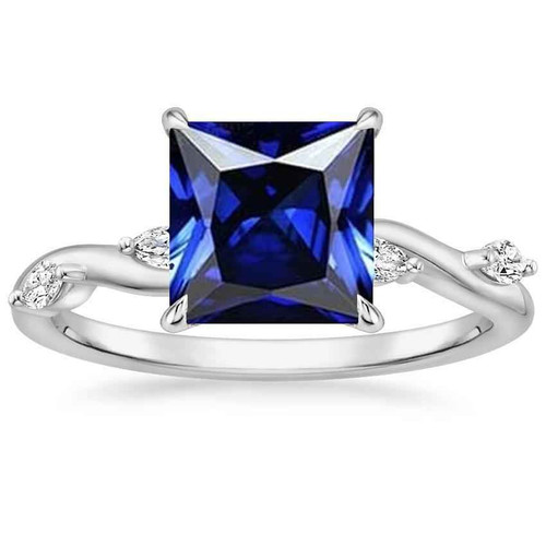 Vienna: Sapphire Solitaire Ring With Diamond Accents .5.50ct Blue Sapphire