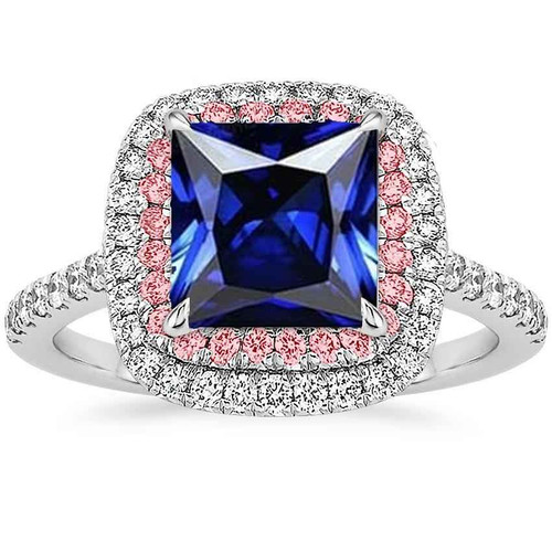 Vienna: Sapphire & Diamond Halo Ring .6.50ct Blue & Pink Sapphires