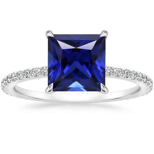 Vienna: Sapphire & Diamond Engagement Ring .5.50ct Princess Cut Blue Sapphire