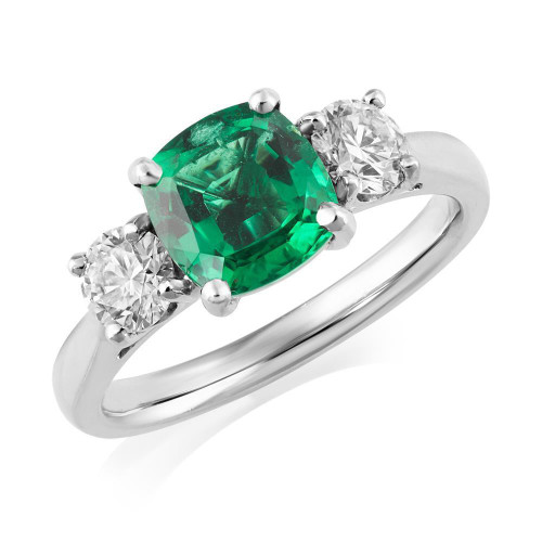 Isabella: Emerald And Diamond Three .Stone Ring
