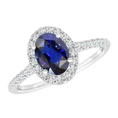 Vienna: Halo Sapphire And Diamond Ring .6ct Oval Sri Lankan Sapphire
