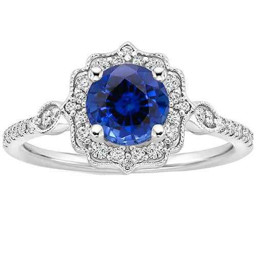 Florence: Vintage .Inspired Halo Ring With Sri Lankan Sapphire
