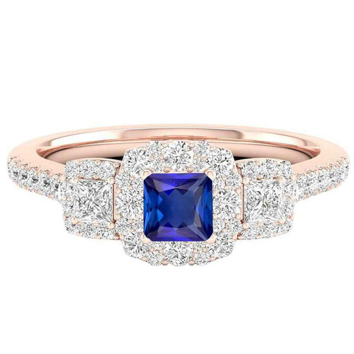 Florence: Majestic Halo Ring With Radiant Sapphire & Diamonds .5.00ct AAA Blue Sapphire
