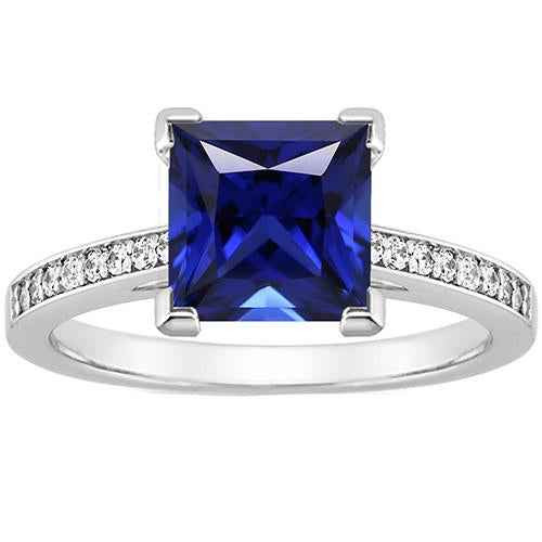 Isabella: Sapphire &amp; Diamond -kyntysrengas .4.00ct prinsessa leikattu sininen safiiri