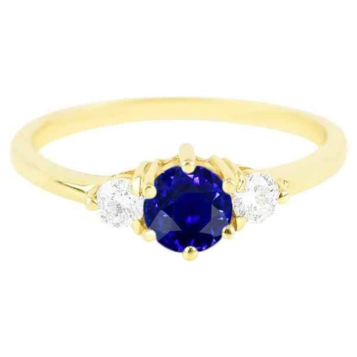 Isabella: Exquisite Three .Stone Ring With Ceylon Sapphire & Diamonds