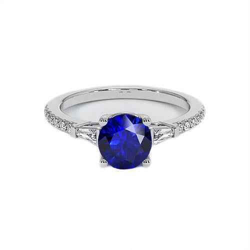 Madrid: Exquisite Three .Stone Sapphire & Diamond Ring