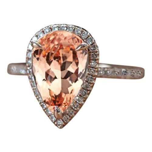 Isabella: Exquisite Halo Ring With 10ct Morganite .Pear Cut AAA Clarity Gemstone Isabella: Exquisite Halo Ring With 10ct Morganite .Pear Cut AAA Clarity Gemstone